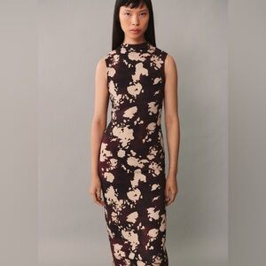 Mango burgundy midi printed sleeveless dress NWT